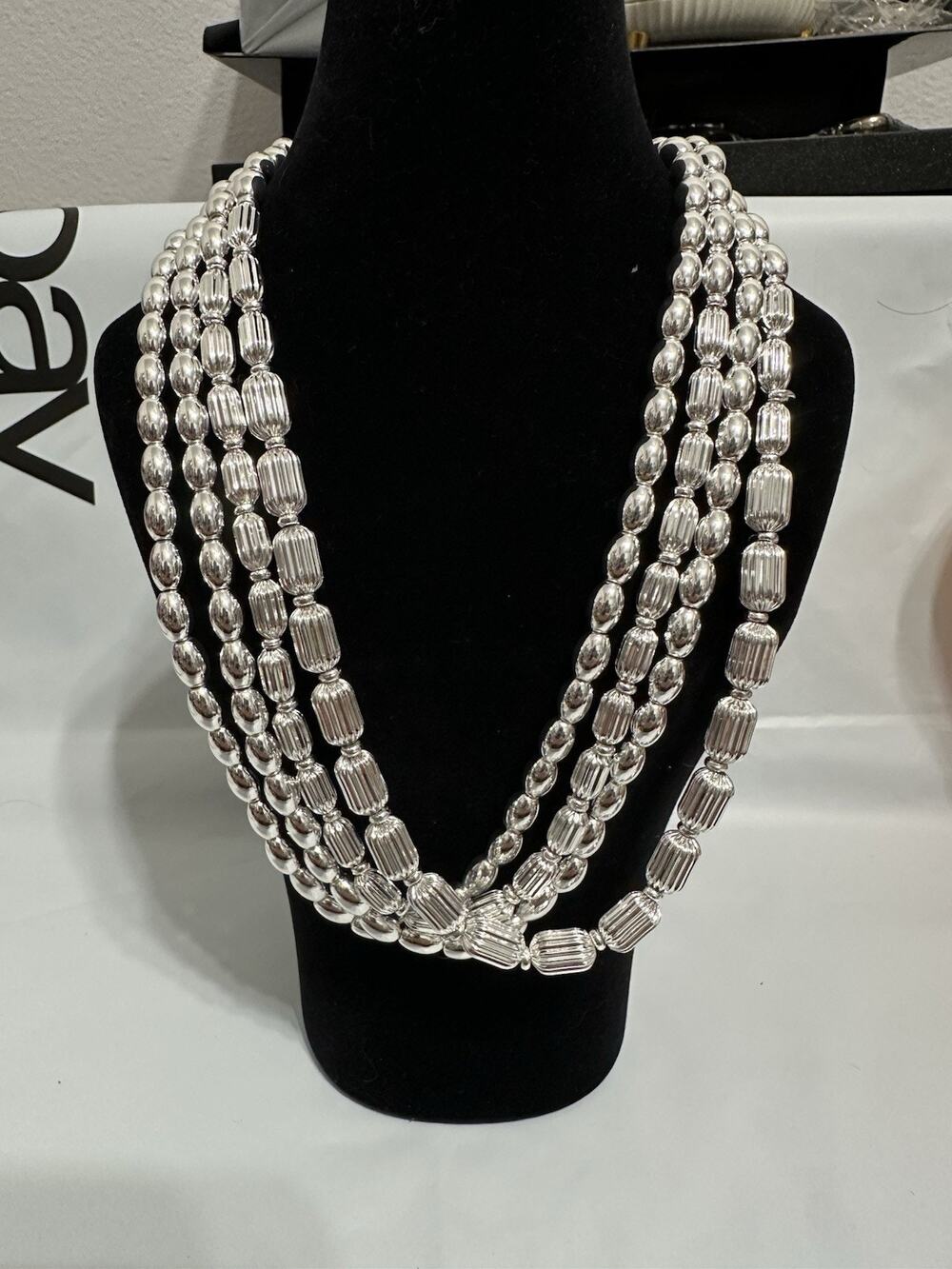 Napier Necklace Chain Silver Tone Statement Four Connect beaded Chains NEW #3245